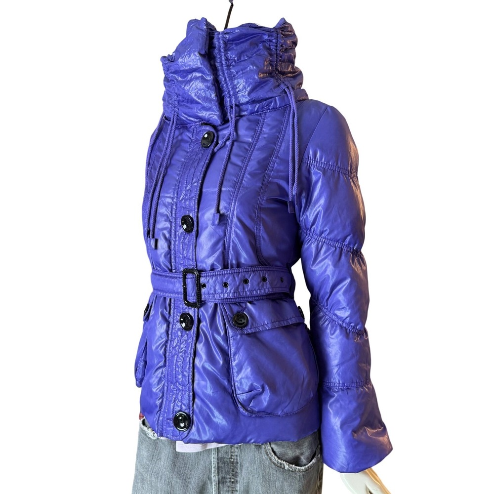 Vintage Down Puffer Jacket Purple Belted High Neck Dopamine Dressing Kidcore S